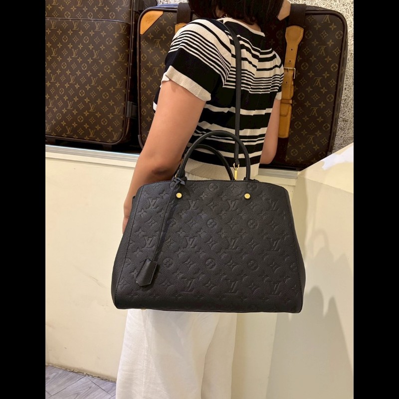 LV 黑皮壓紋兩用大包 蒙恬包-4