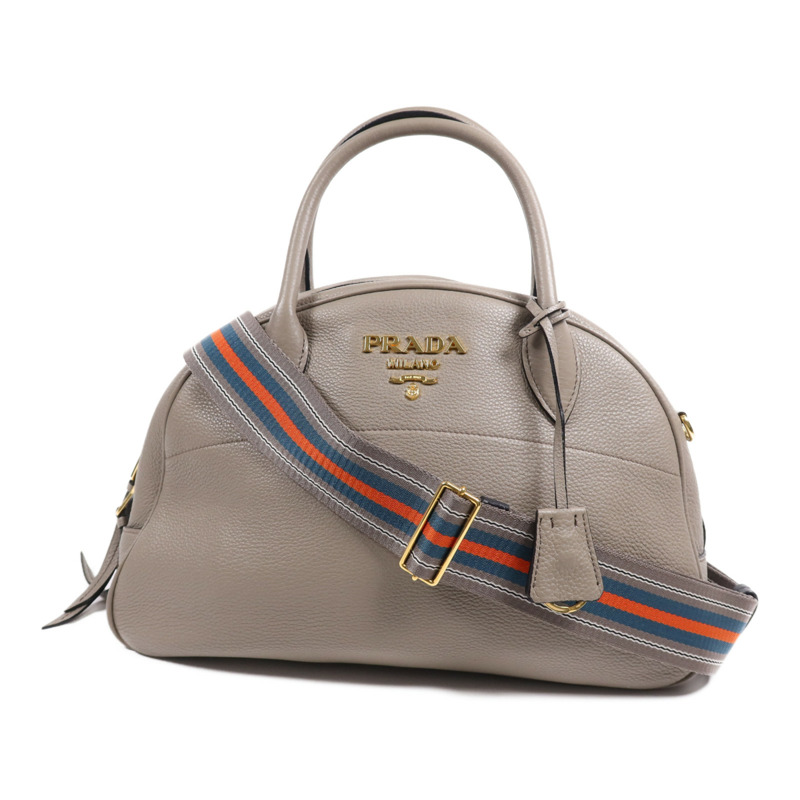 PRADA 牛皮皮革Nero Vitello Daino Bag金扣手挽肩背兩用袋-0