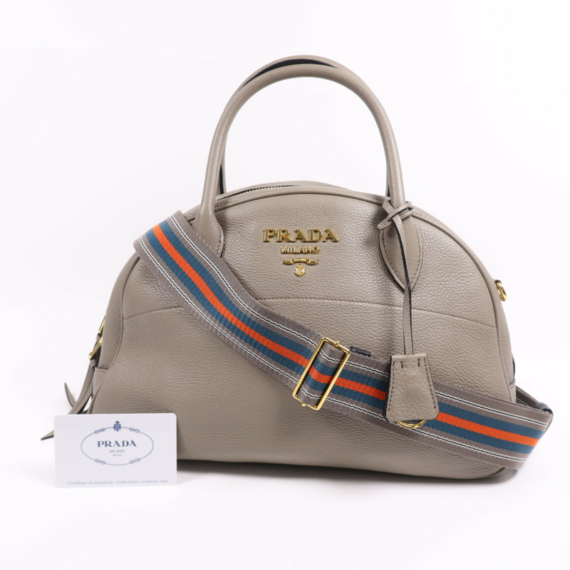 PRADA 牛皮皮革Nero Vitello Daino Bag金扣手挽肩背兩用袋-7