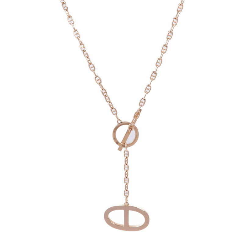 HERMES 18K玫瑰金Chaine d'ancre Contour pendant鑽石項鍊-1