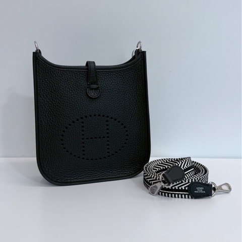 Hermes mini evelyne 黑銀 K刻