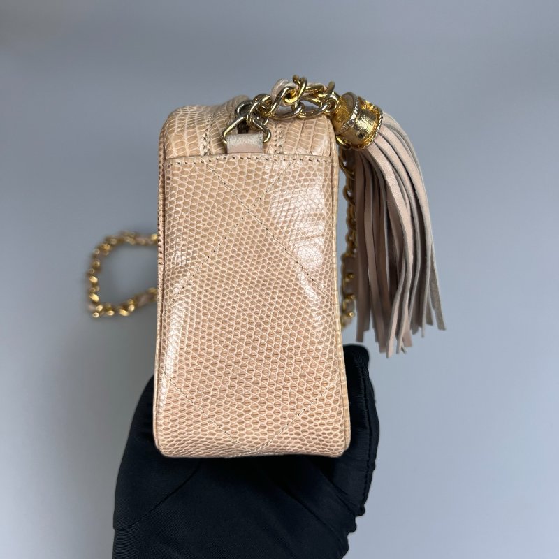 CHANEL VINTAGE 流蘇蜥蜴皮相機包0開-3