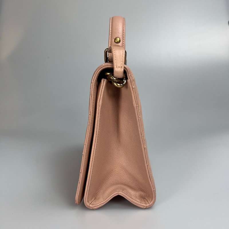 CHNAEL 菱格紋提 把鍊條方包 粉膚-2