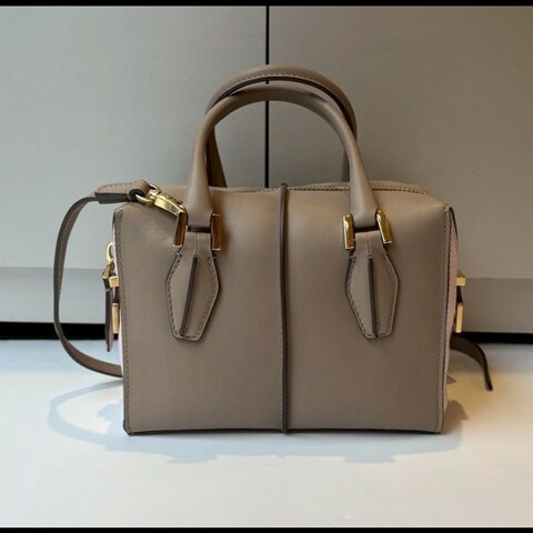 Tod's 粉+灰拼接皮革小號波士頓包 D-Cube