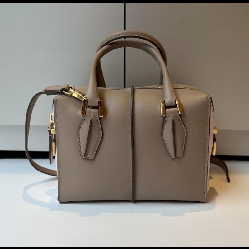 Tod's 粉+灰拼接皮革小號波士頓包 D-Cube-0