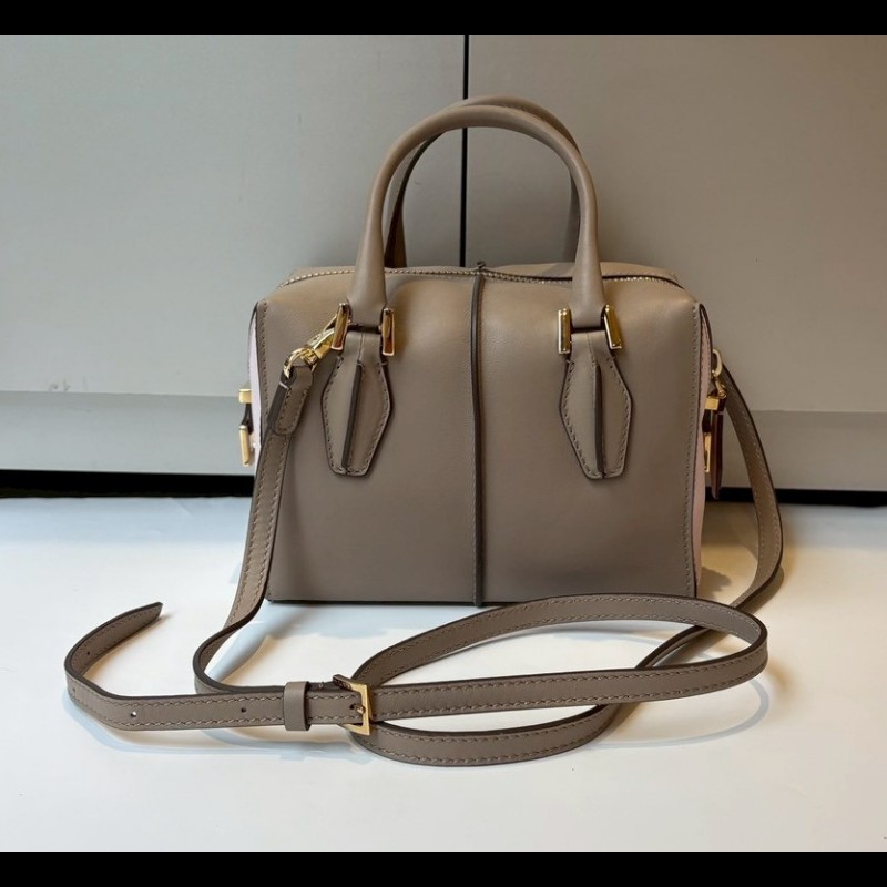 Tod's 粉+灰拼接皮革小號波士頓包 D-Cube-1