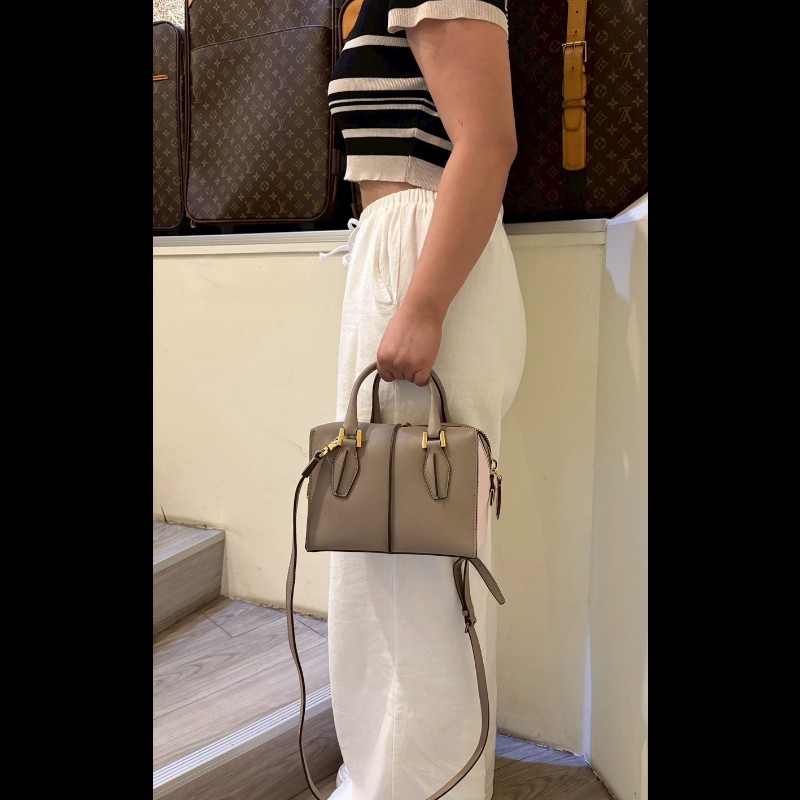 Tod's 粉+灰拼接皮革小號波士頓包 D-Cube-3