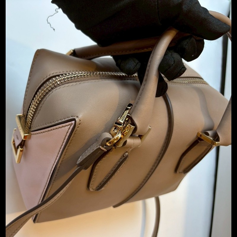 Tod's 粉+灰拼接皮革小號波士頓包 D-Cube-6