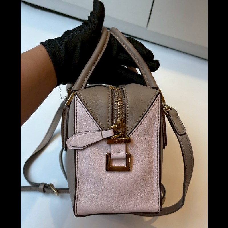 Tod's 粉+灰拼接皮革小號波士頓包 D-Cube-10