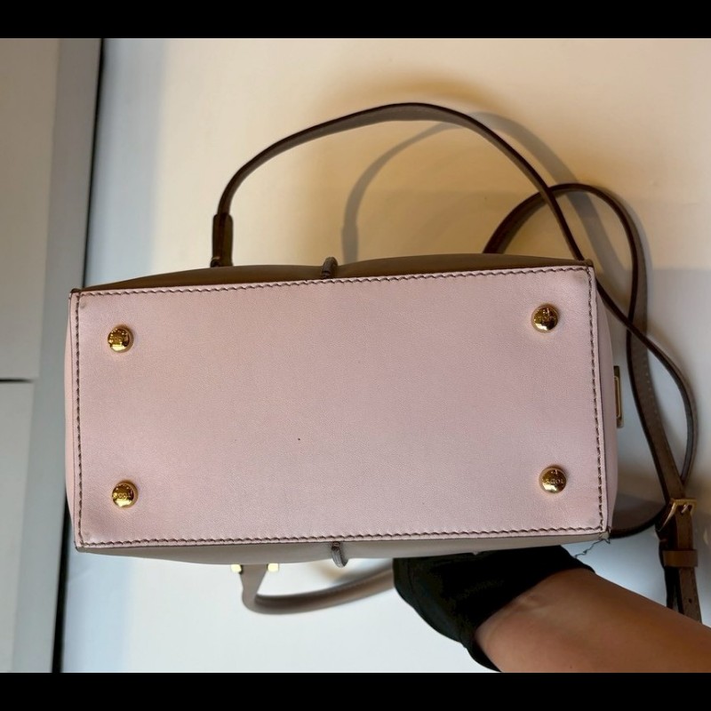 Tod's 粉+灰拼接皮革小號波士頓包 D-Cube-12