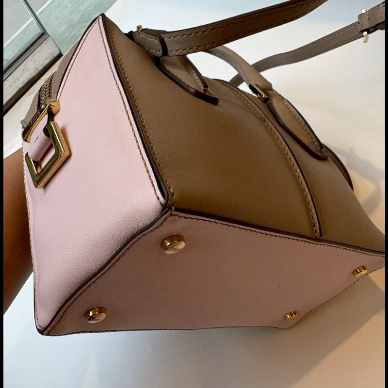 Tod's 粉+灰拼接皮革小號波士頓包 D-Cube-13