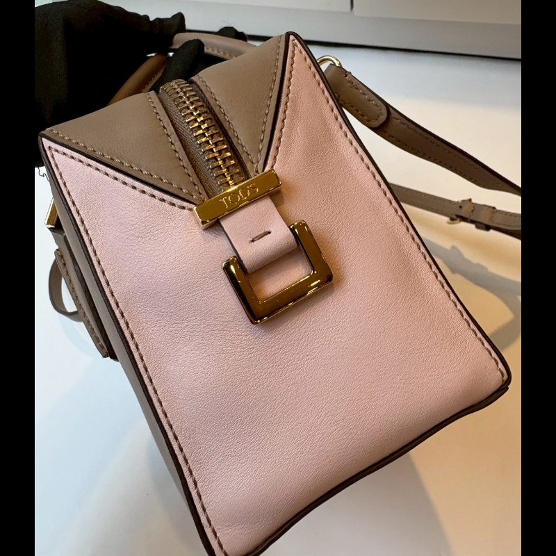 Tod's 粉+灰拼接皮革小號波士頓包 D-Cube-14