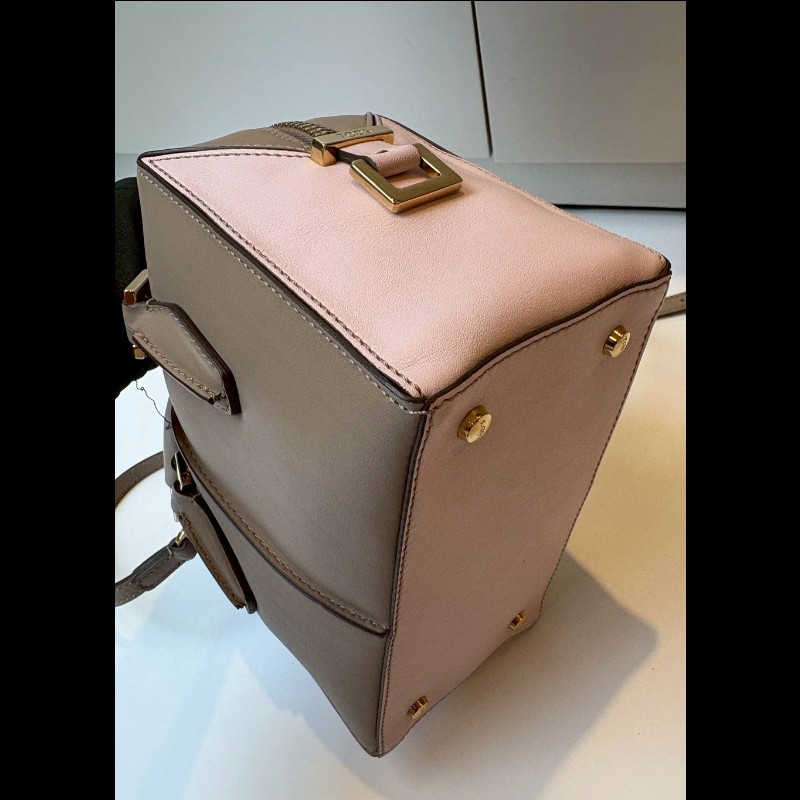 Tod's 粉+灰拼接皮革小號波士頓包 D-Cube-17