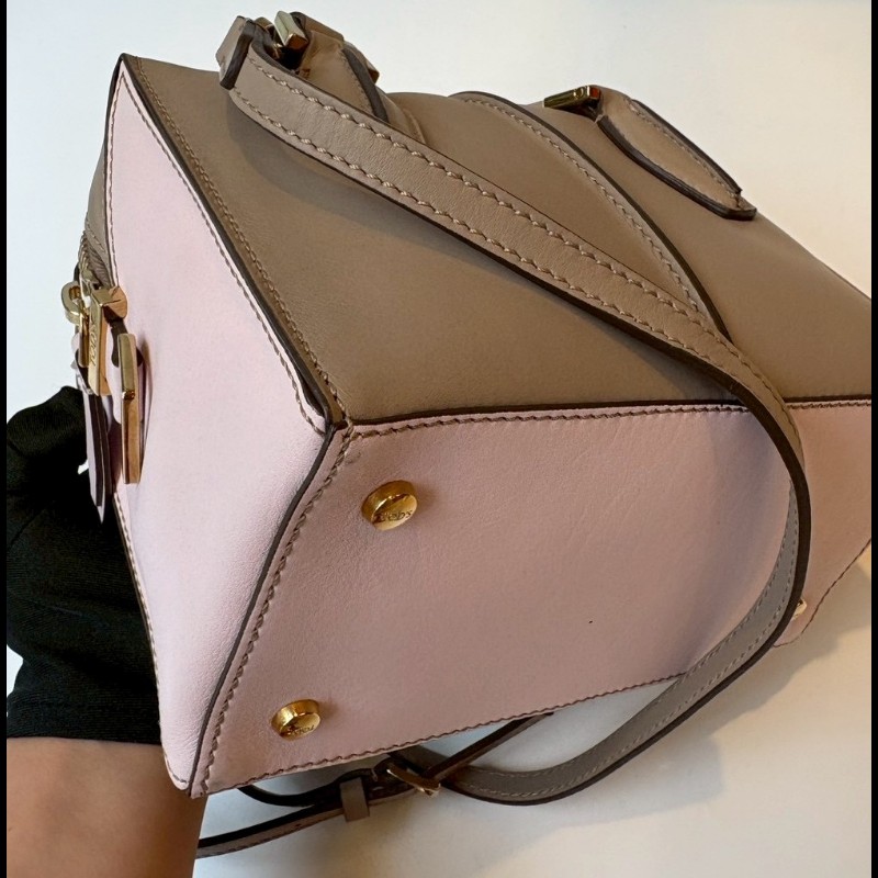 Tod's 粉+灰拼接皮革小號波士頓包 D-Cube-18