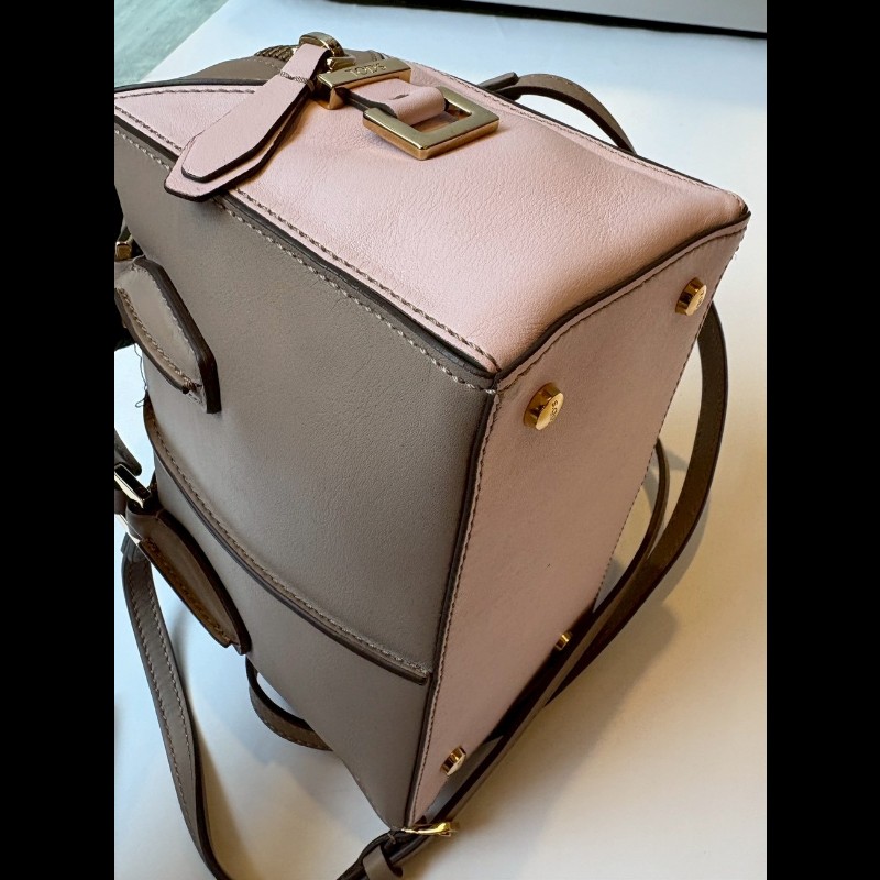 Tod's 粉+灰拼接皮革小號波士頓包 D-Cube-19