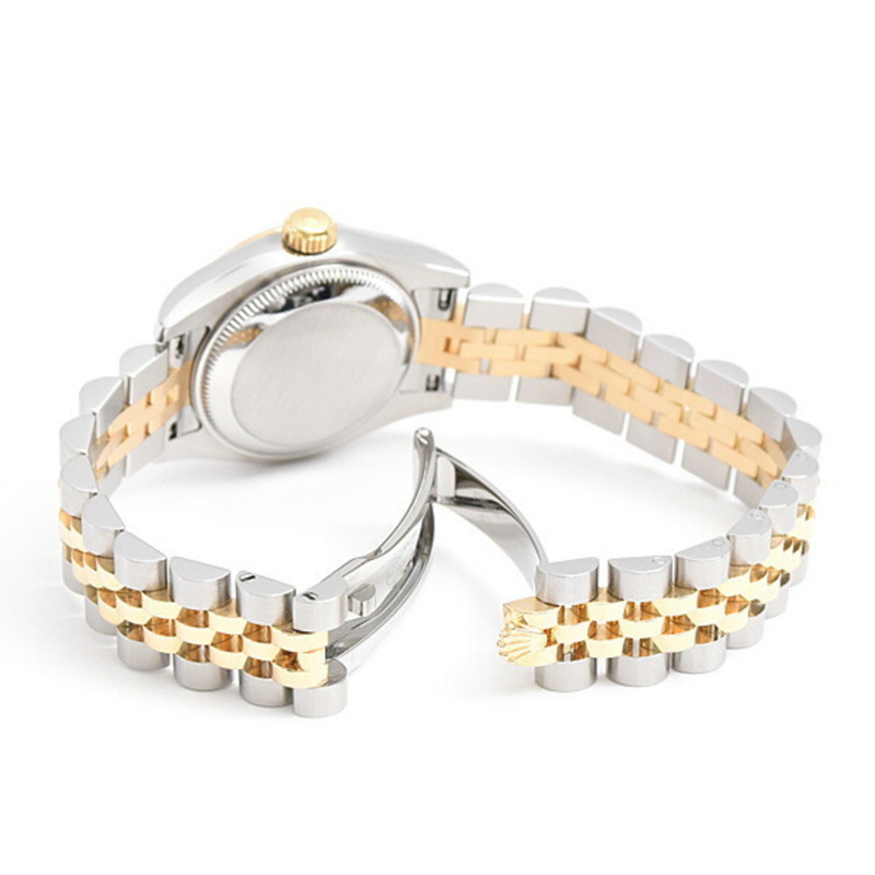 勞力士女士日誌型10P自動腕錶，隨機金色水晶錶盤，不鏽鋼和黃金材質，型號179173G-3