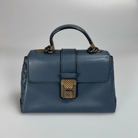 BV  藍皮革鎖頭提把肩背包