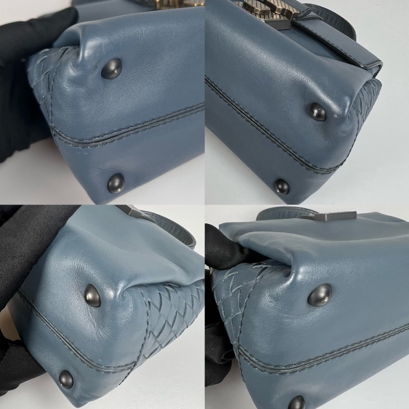 BV  藍皮革鎖頭提把肩背包-15