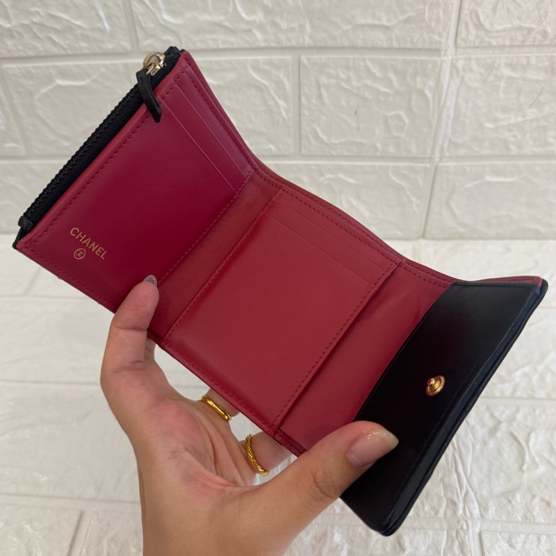 chanel黑色金釦19三折短夾  極美✨-10