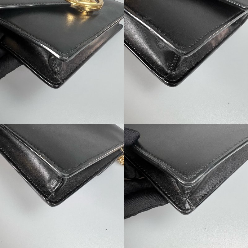 FENDI 牛皮金釦信封 WOC 黑-11