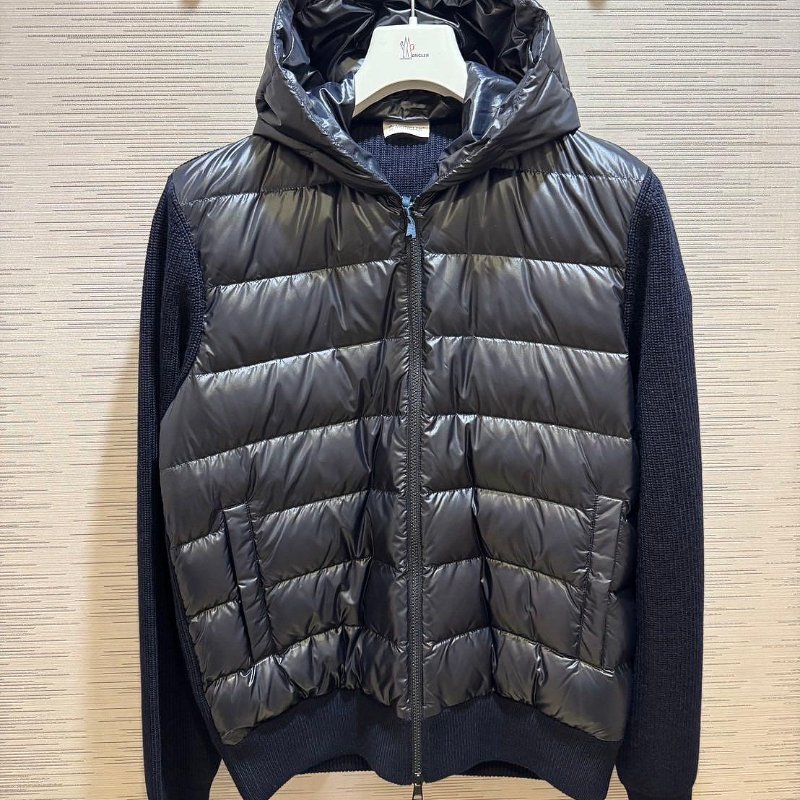 💎Han's house精品服飾💎moncler 拼接 初剪羊毛 羽絨  連帽 外套 深藍-0