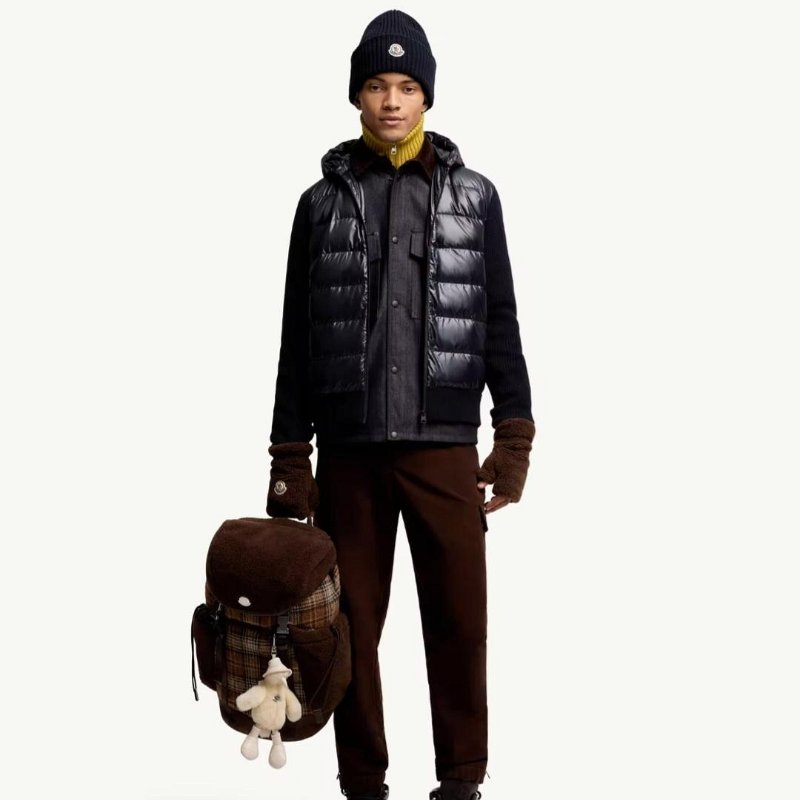 💎Han's house精品服飾💎moncler 拼接 初剪羊毛 羽絨  連帽 外套 深藍-1