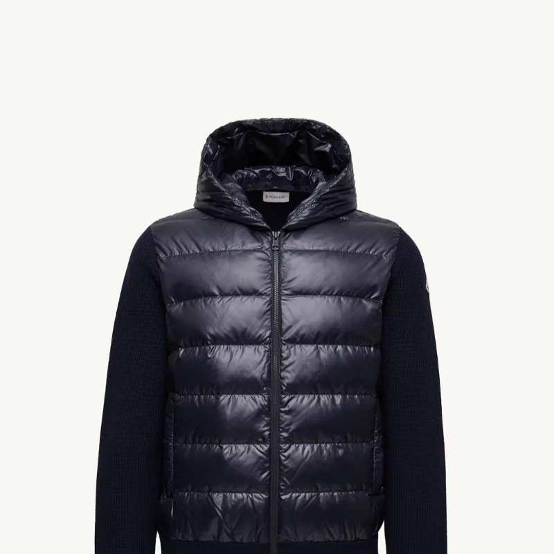 💎Han's house精品服飾💎moncler 拼接 初剪羊毛 羽絨  連帽 外套 深藍-3