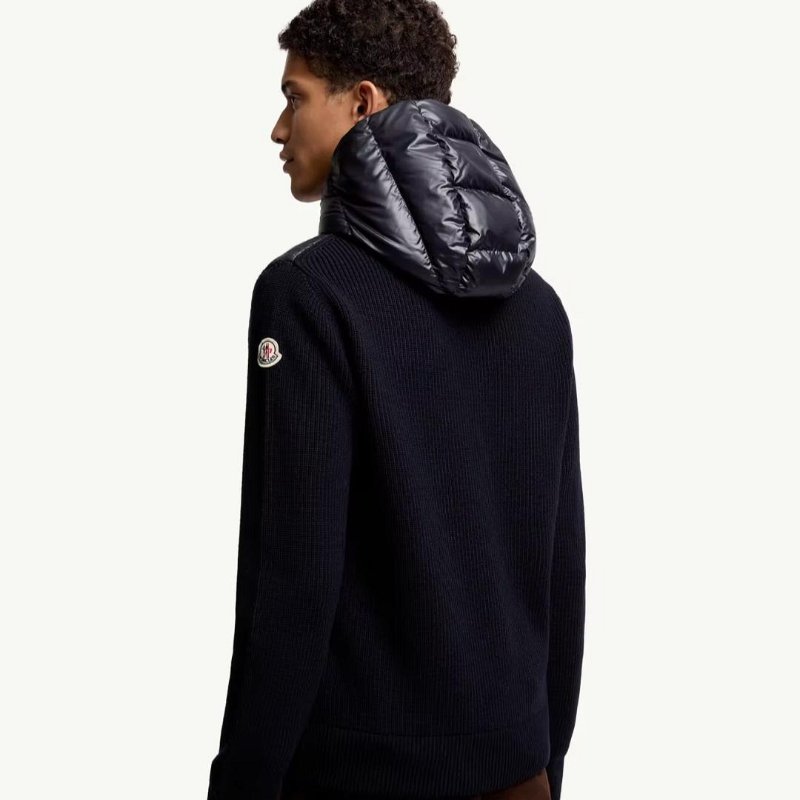 💎Han's house精品服飾💎moncler 拼接 初剪羊毛 羽絨  連帽 外套 深藍-4