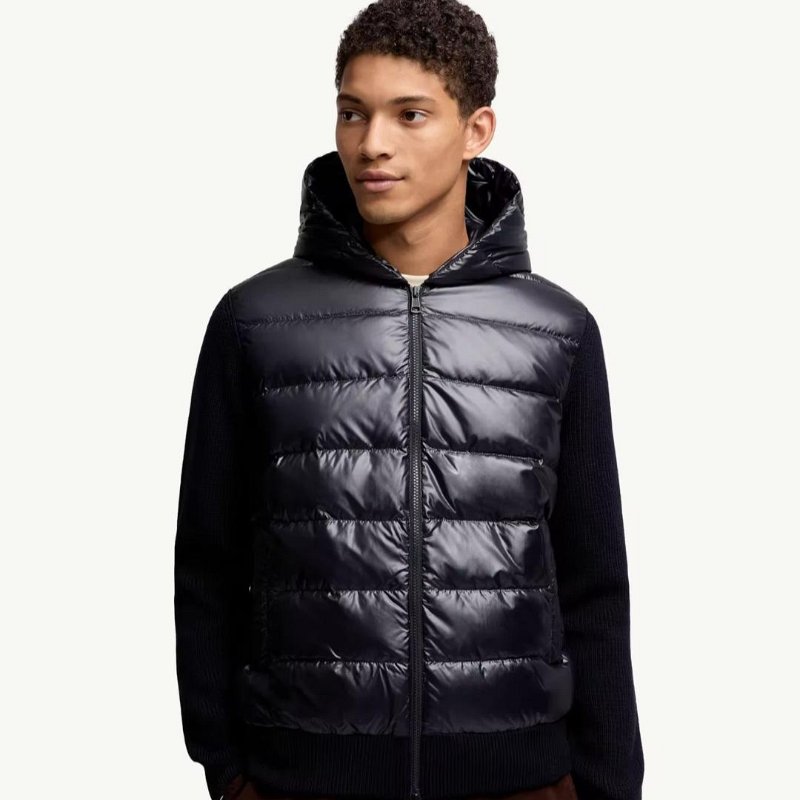 💎Han's house精品服飾💎moncler 拼接 初剪羊毛 羽絨  連帽 外套 深藍-7