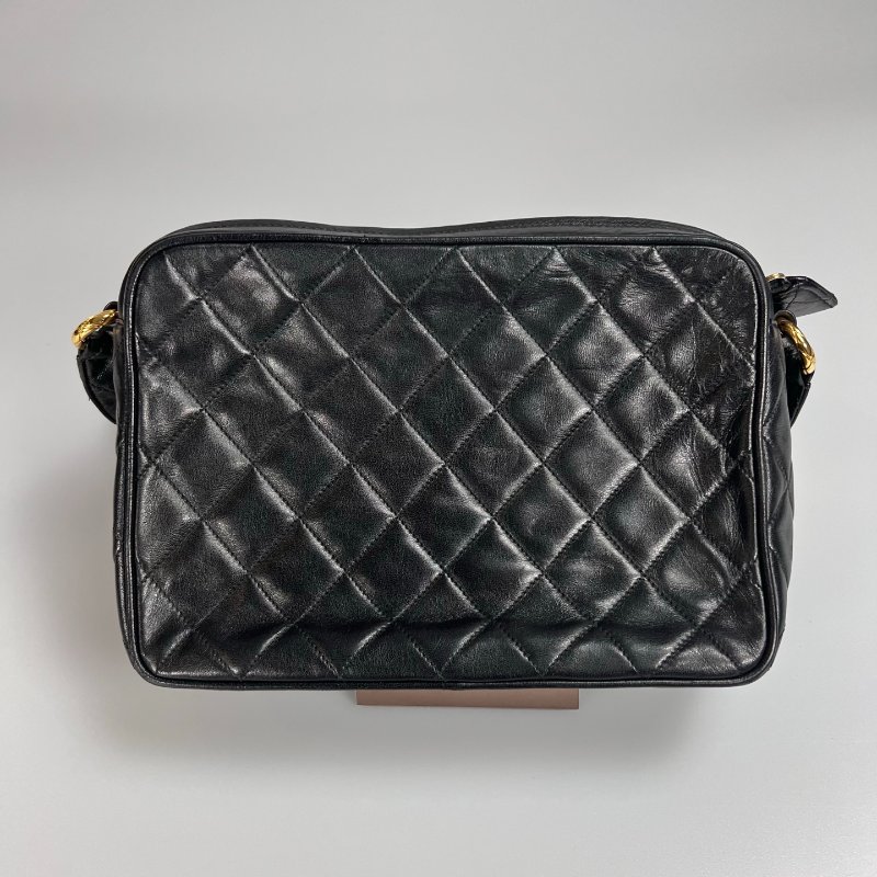 CHANEL 菱格紋金球雙層相機包 黑 26開-1