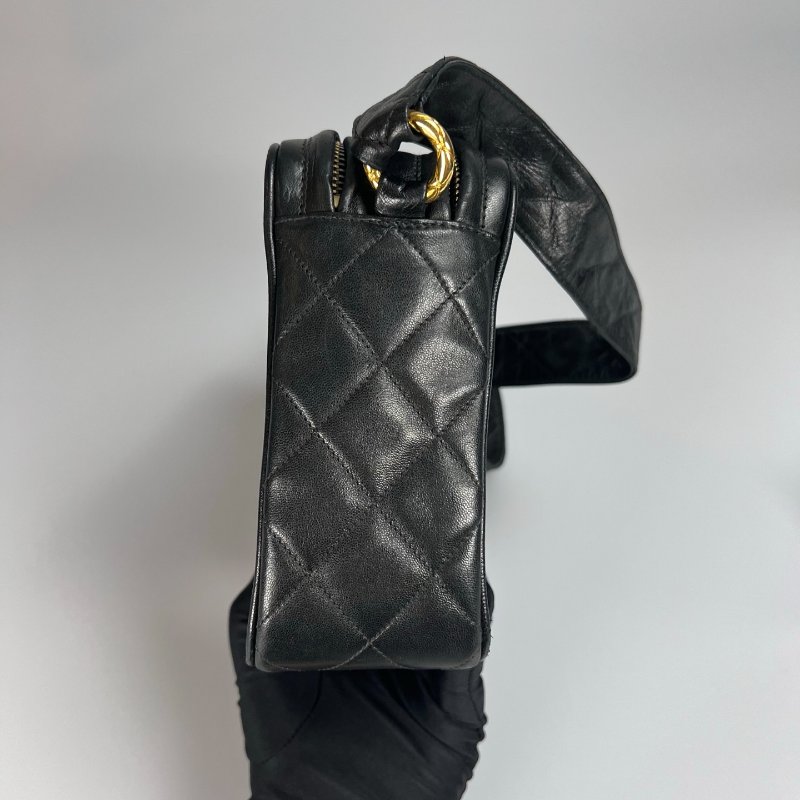 CHANEL 菱格紋金球雙層相機包 黑 26開-4