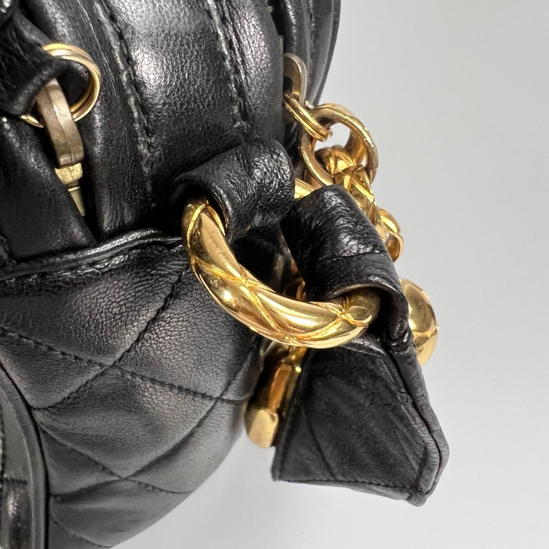 CHANEL 菱格紋金球雙層相機包 黑 26開-8