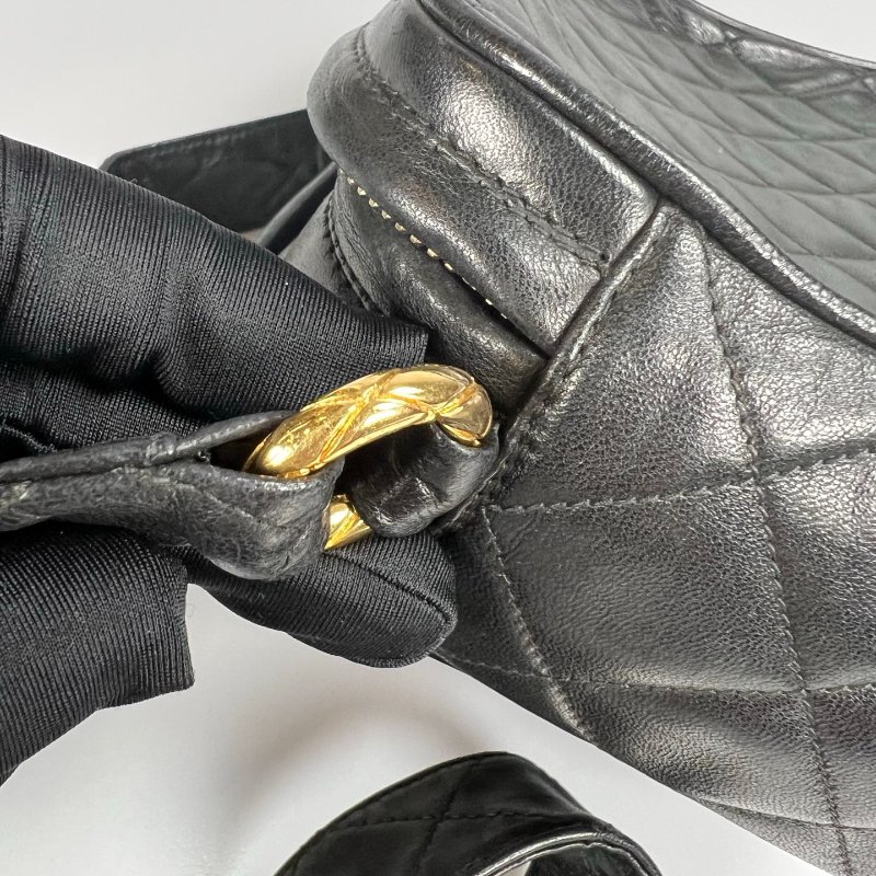 CHANEL 菱格紋金球雙層相機包 黑 26開-9