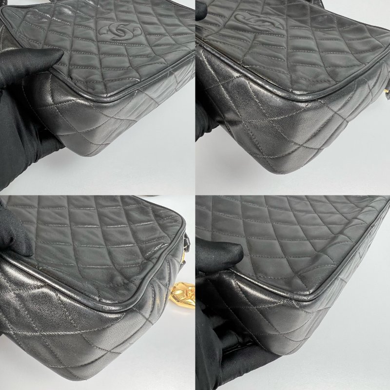 CHANEL 菱格紋金球雙層相機包 黑 26開-11