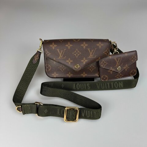 LV M80091/晶片款 老花二合一包綠背帶