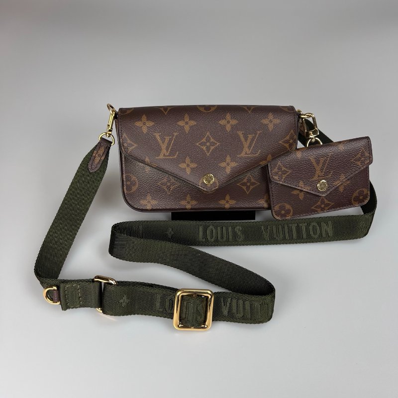 LV M80091/晶片款 老花二合一包綠背帶-0