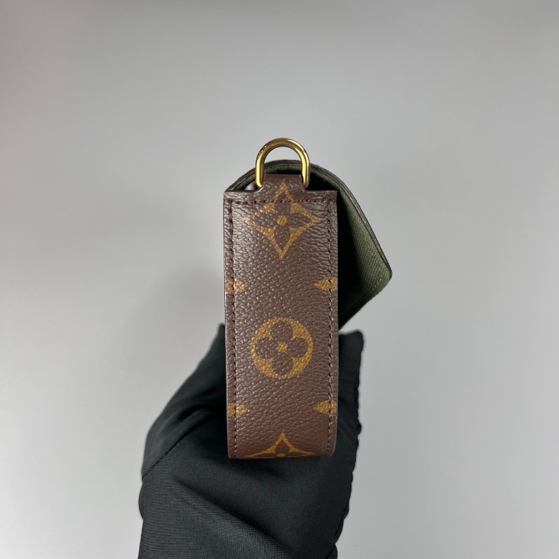 LV M80091/晶片款 老花二合一包綠背帶-3