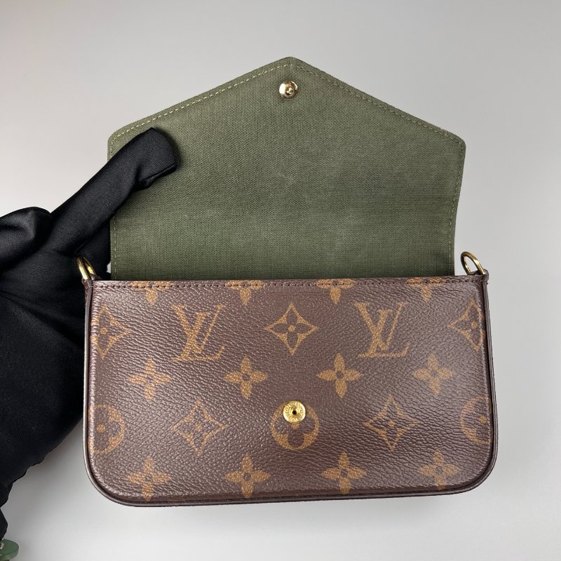 LV M80091/晶片款 老花二合一包綠背帶-5