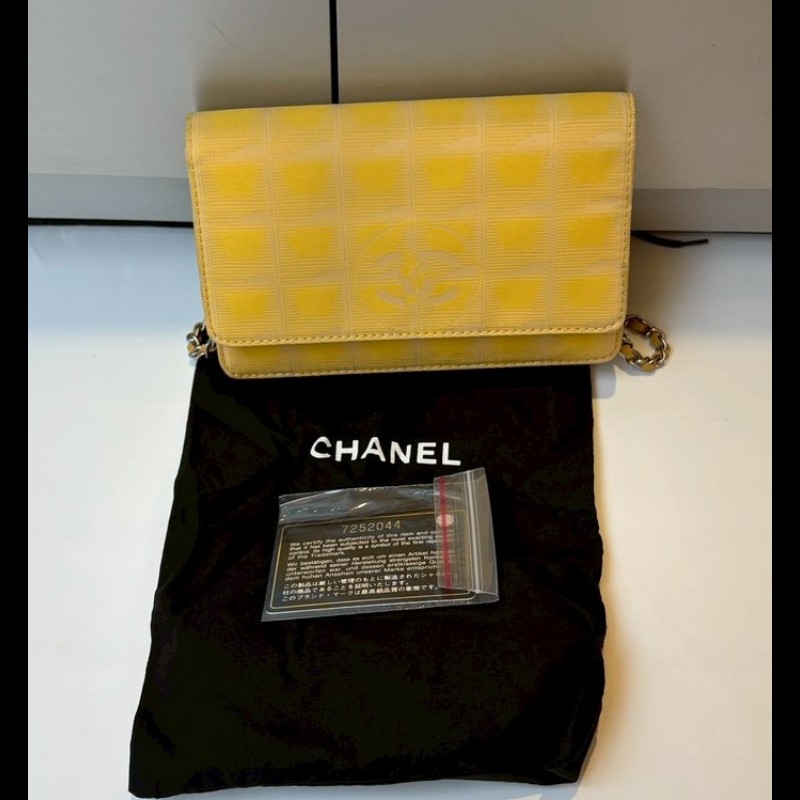 Chanel 銀鍊黃緹花布WOC new travel 系列-2