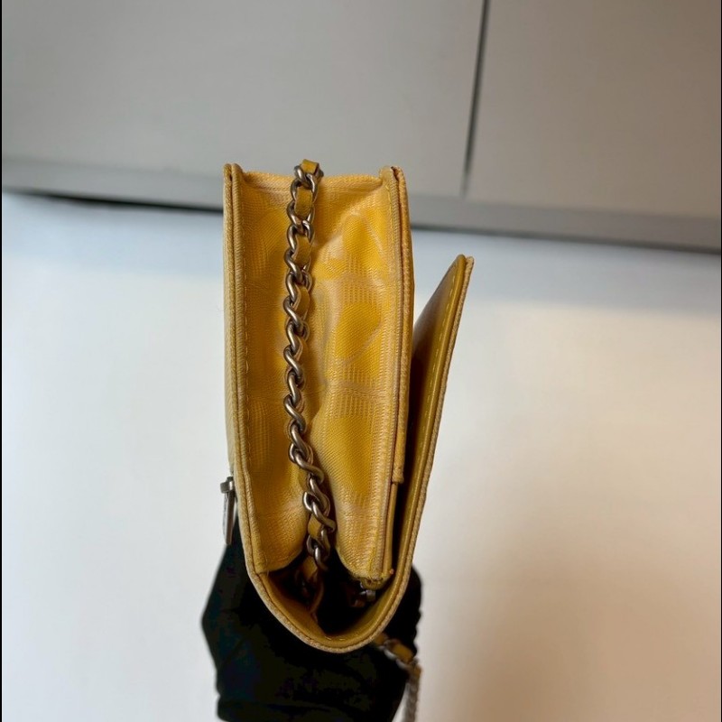 Chanel 銀鍊黃緹花布WOC new travel 系列-9