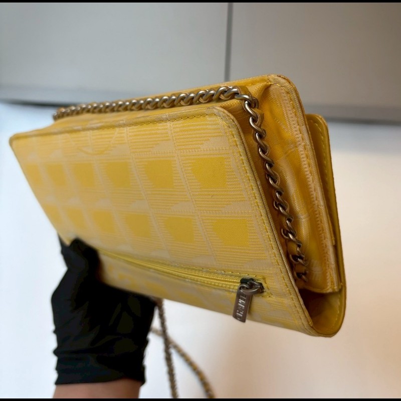 Chanel 銀鍊黃緹花布WOC new travel 系列-11