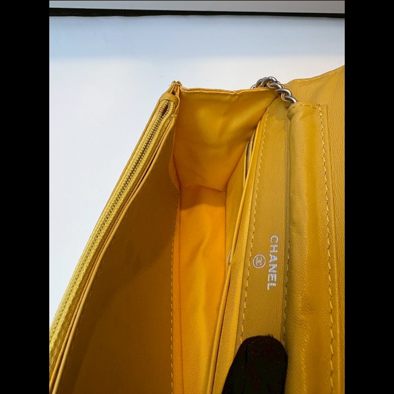 Chanel 銀鍊黃緹花布WOC new travel 系列-16
