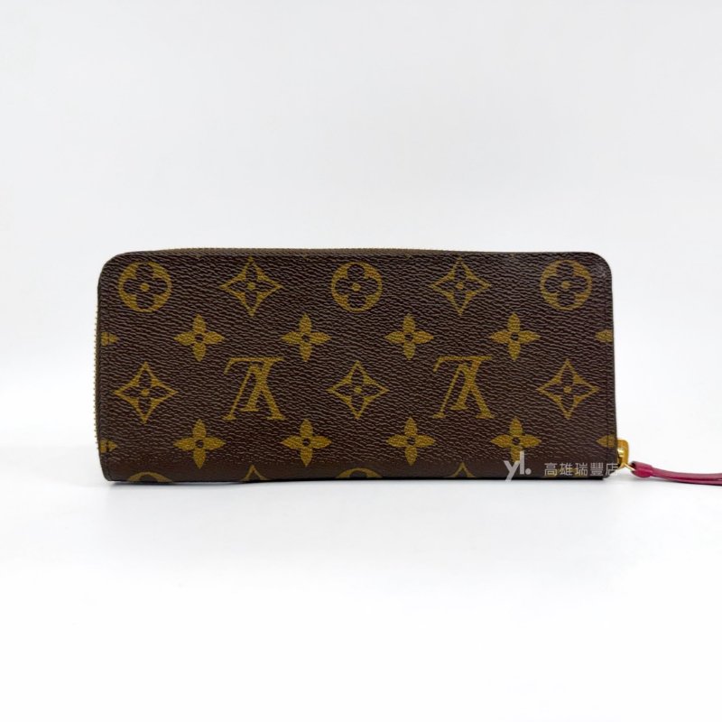 ❣LV 原花Clemence金釦內紫紅8卡拉鏈長夾-1