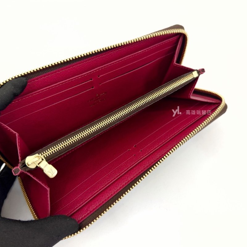 ❣LV 原花Clemence金釦內紫紅8卡拉鏈長夾-7