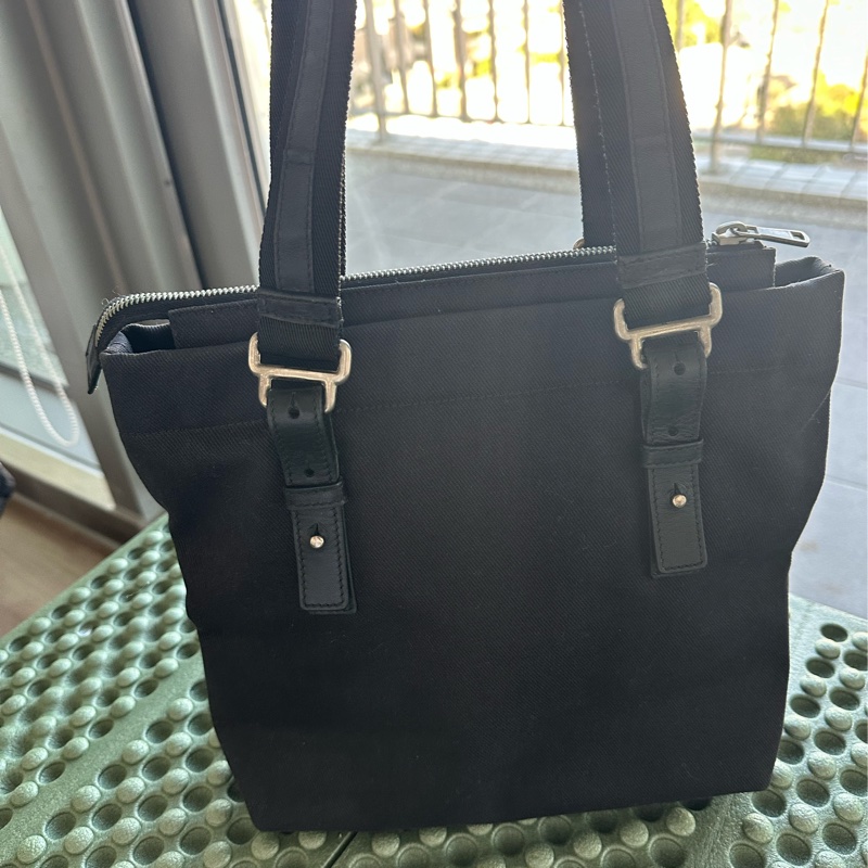 YSL SAINT LAURENT 帆布手提肩背包 黑銀-1