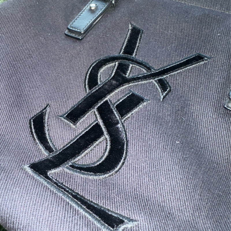 YSL SAINT LAURENT 帆布手提肩背包 黑銀-5
