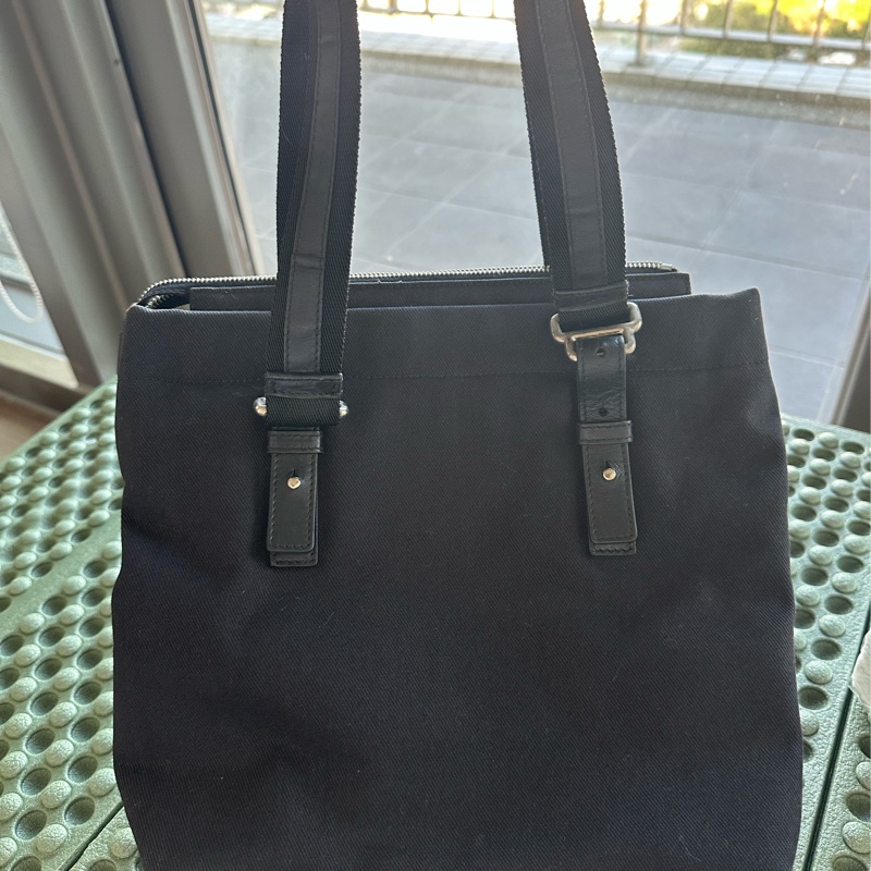 YSL SAINT LAURENT 帆布手提肩背包 黑銀-8