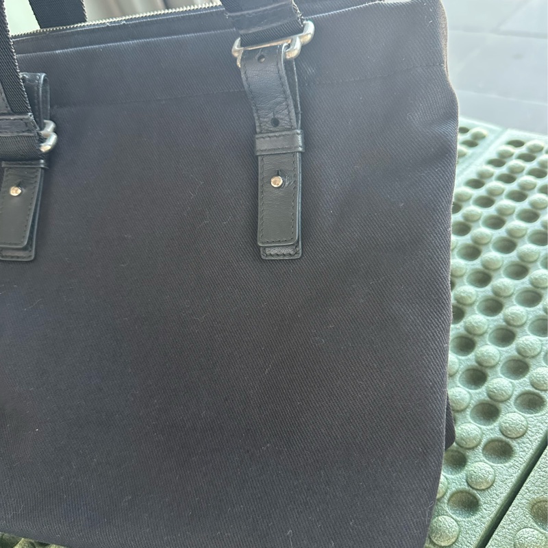 YSL SAINT LAURENT 帆布手提肩背包 黑銀-10