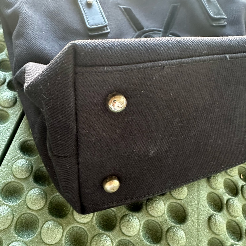 YSL SAINT LAURENT 帆布手提肩背包 黑銀-12