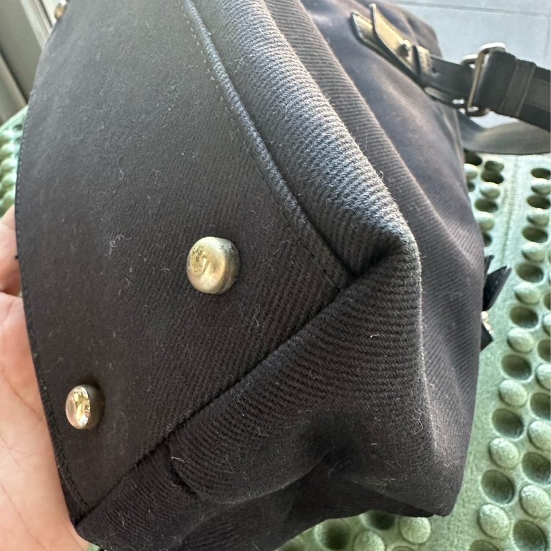 YSL SAINT LAURENT 帆布手提肩背包 黑銀-14